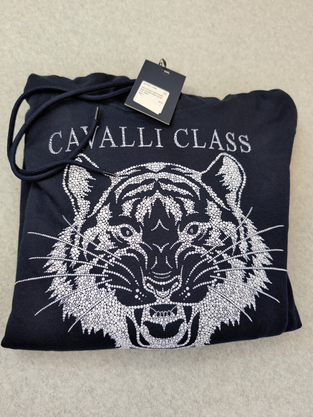 Roberto Cavalli Spa Mens Hoodie LARGE Black Animal Print Tiger Logo Unisex NWT